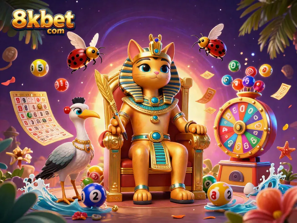 Experience the excitement of gaming at 8xbet com with vibrant lottery balls and rich casino elements.