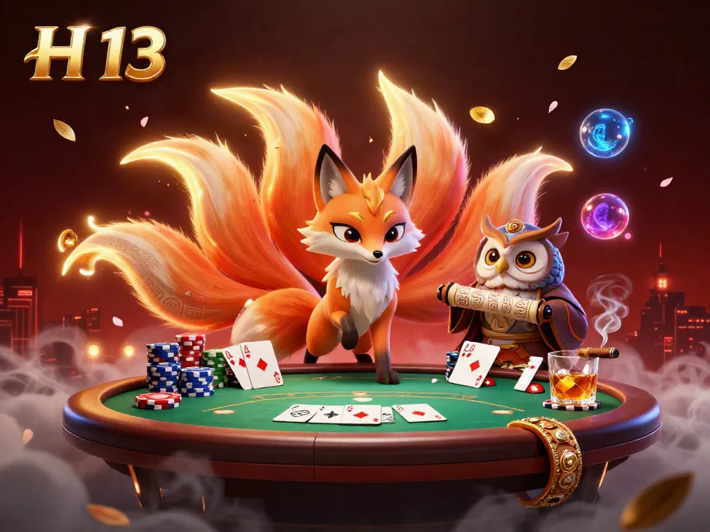 Experience H 13 live casino magic with vibrant characters and poker elements in a dynamic scene.