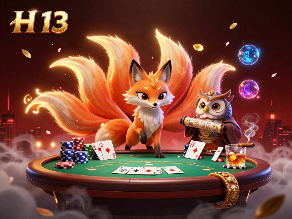 Experience H 13 live casino magic with vibrant characters and poker elements in a dynamic scene.
