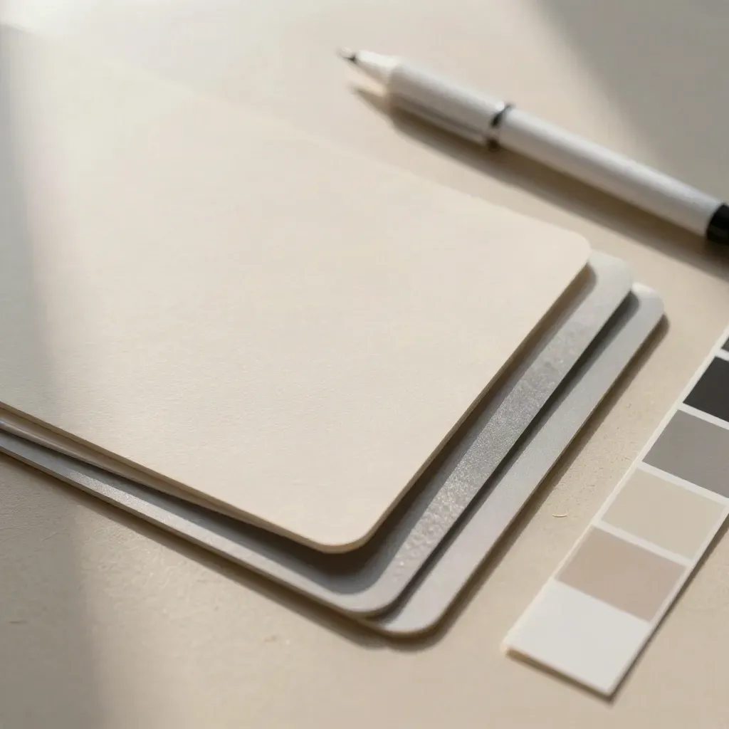 Swatch, overlay acrilici, gel pen e taglierina su banco sabbia, luce radente.